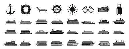 Cruise ship icons set, simple styleのイラスト素材