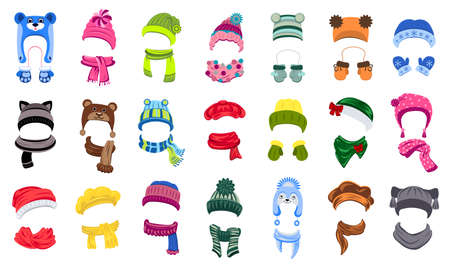 Winter headwear icons set, cartoon styleのイラスト素材