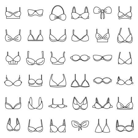 Modern bra icons set, outline styleのイラスト素材