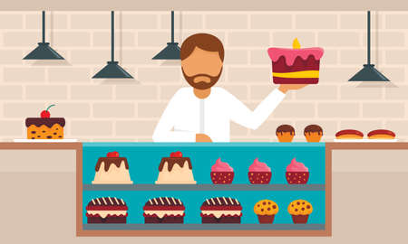 Confectionery concept background, flat style