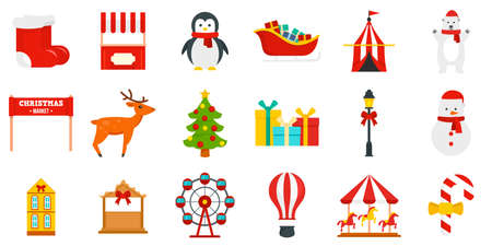 Christmas fair icon set, flat styleの写真素材