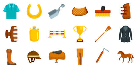 Horseback riding icon set, flat styleの写真素材