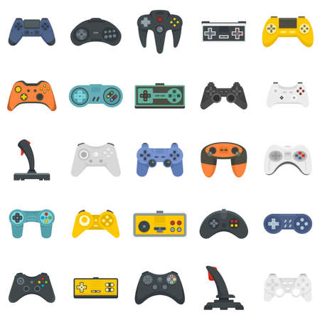 Joystick icons set, flat style