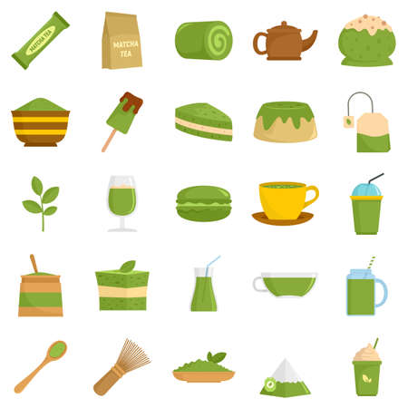 Matcha tea icons set, flat styleの写真素材