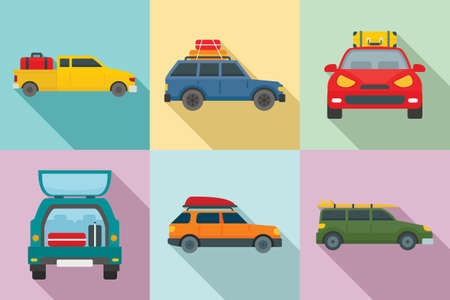 Travel on car icons set, flat styleの写真素材