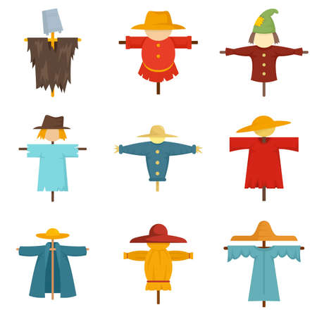 Scarecrow icons set, flat styleの写真素材