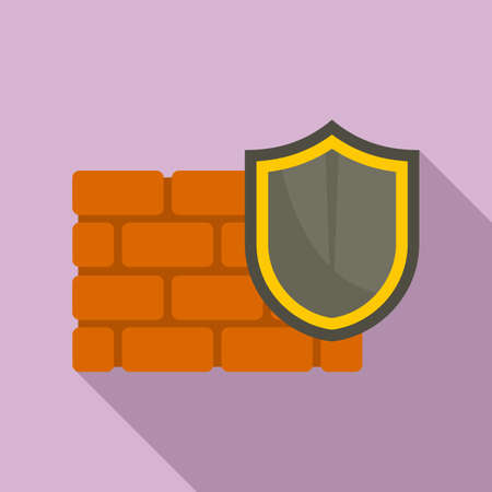 Black shield firewall icon, flat styleの写真素材