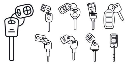 Modern car alarm system icons set, outline styleの写真素材
