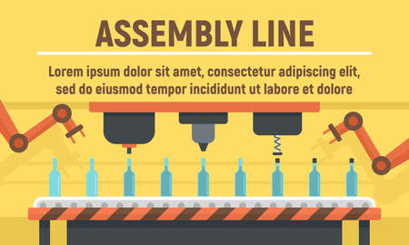 Bottle assembly line concept banner, flat styleの写真素材