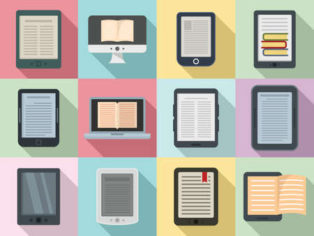 Ebook icons set, flat styleの写真素材