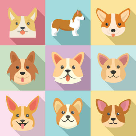 Corgi dogs icons set, flat styleの写真素材