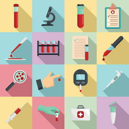 Blood test icons set, flat styleの写真素材