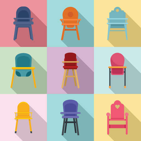 Feeding chair icons set, flat styleの写真素材