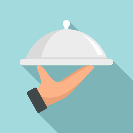 Room service food tray icon, flat styleのイラスト素材