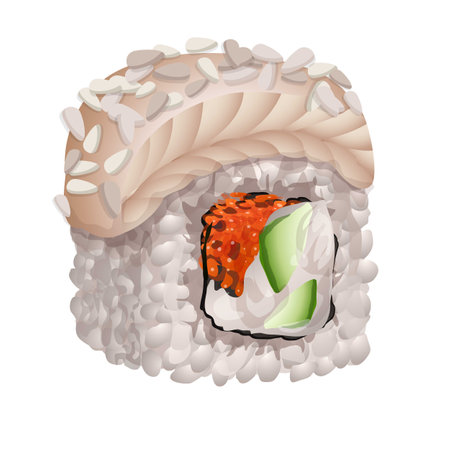 Rice fish sushi roll icon, cartoon styleのイラスト素材