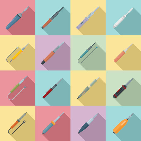 Soldering iron icons set, flat styleのイラスト素材