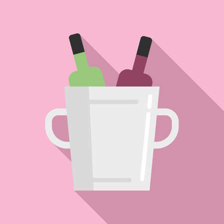 Wine bottles ice box icon, flat styleのイラスト素材