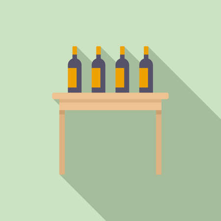 Wine bottles on table icon, flat styleのイラスト素材