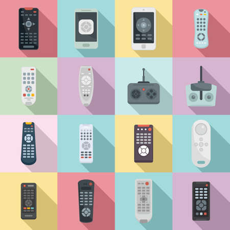 Remote control icons set, flat styleのイラスト素材