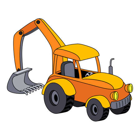 Tractor with backhoe icon, cartoon styleのイラスト素材