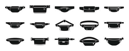 Modern waist bag icons set, simple styleのイラスト素材