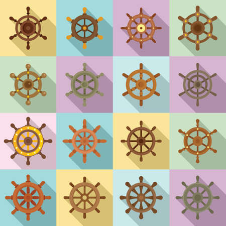 Ship wheel icons set, flat styleのイラスト素材