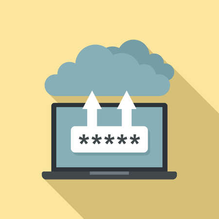 Laptop cloud authentication icon, flat styleのイラスト素材