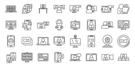 Video call app icons set, outline styleのイラスト素材