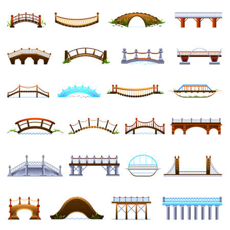 Bridges icons set, cartoon styleのイラスト素材