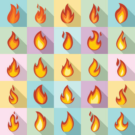 Fire flame icons set, flat styleのイラスト素材