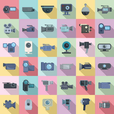 Camcorder icons set, flat styleのイラスト素材