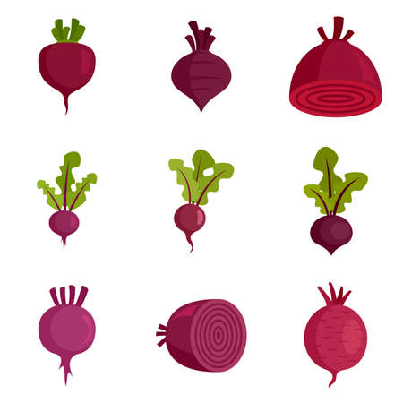 Beet icons set flat vector isolatedのイラスト素材