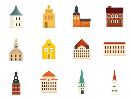 Riga icons set flat vector isolatedのイラスト素材