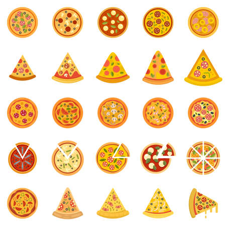 Pizza icons set flat vector isolatedのイラスト素材