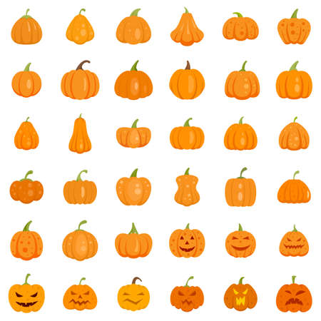 Pumpkin icons set flat vector isolatedのイラスト素材