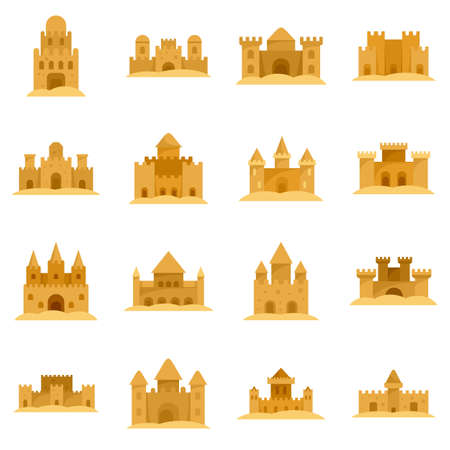 Castle sand icons set flat vector isolatedのイラスト素材