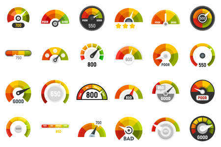 Credit score icons set flat vector isolatedのイラスト素材