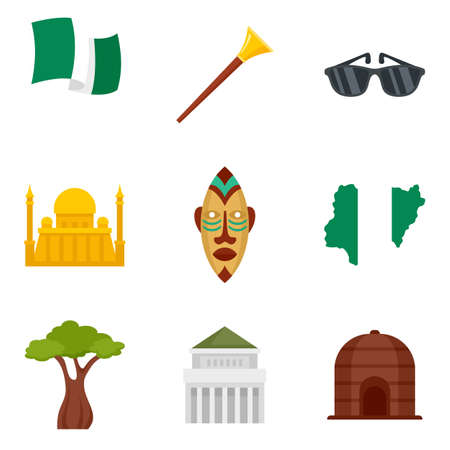 Nigeria icons set flat vector isolatedのイラスト素材