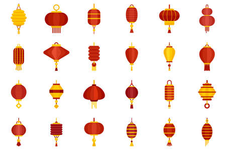 Chinese lantern icons set flat vector isolatedのイラスト素材