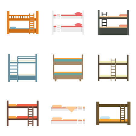 Bunk bed icons set flat vector isolatedのイラスト素材