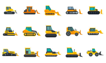 Bulldozer icons set flat vector isolatedのイラスト素材