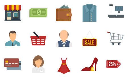 Shop assistant icons set flat vector isolatedのイラスト素材