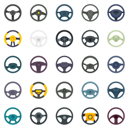 Steering wheel icons set flat vector isolatedのイラスト素材