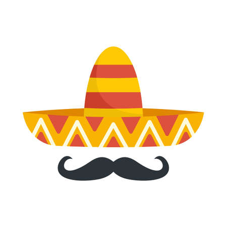 Mexican sombrero mustache icon flat isolated vectorのイラスト素材