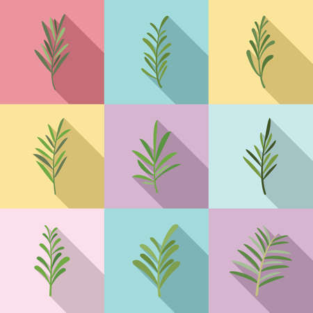 Rosemary icons set flat vector. Herb spicesのイラスト素材