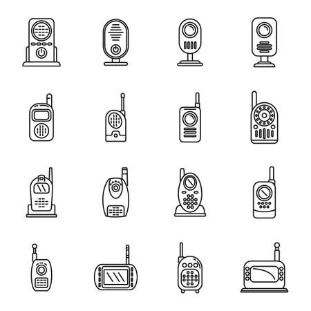 Baby monitor icons set outline vector. Button communicationのイラスト素材