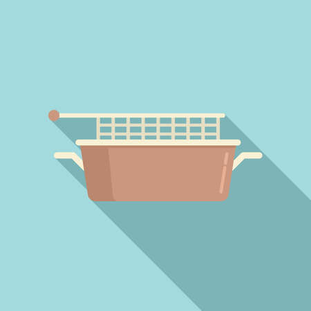 Fat deep fryer icon flat vector. Fry basketのイラスト素材
