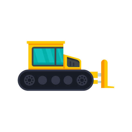 Contruction bulldozer icon flat isolated vectorのイラスト素材