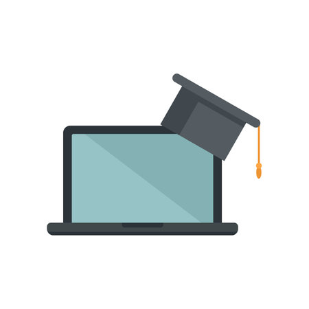 Laptop online learning icon flat isolated vectorのイラスト素材