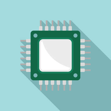 Central processor icon flat vector. Chip circuitのイラスト素材